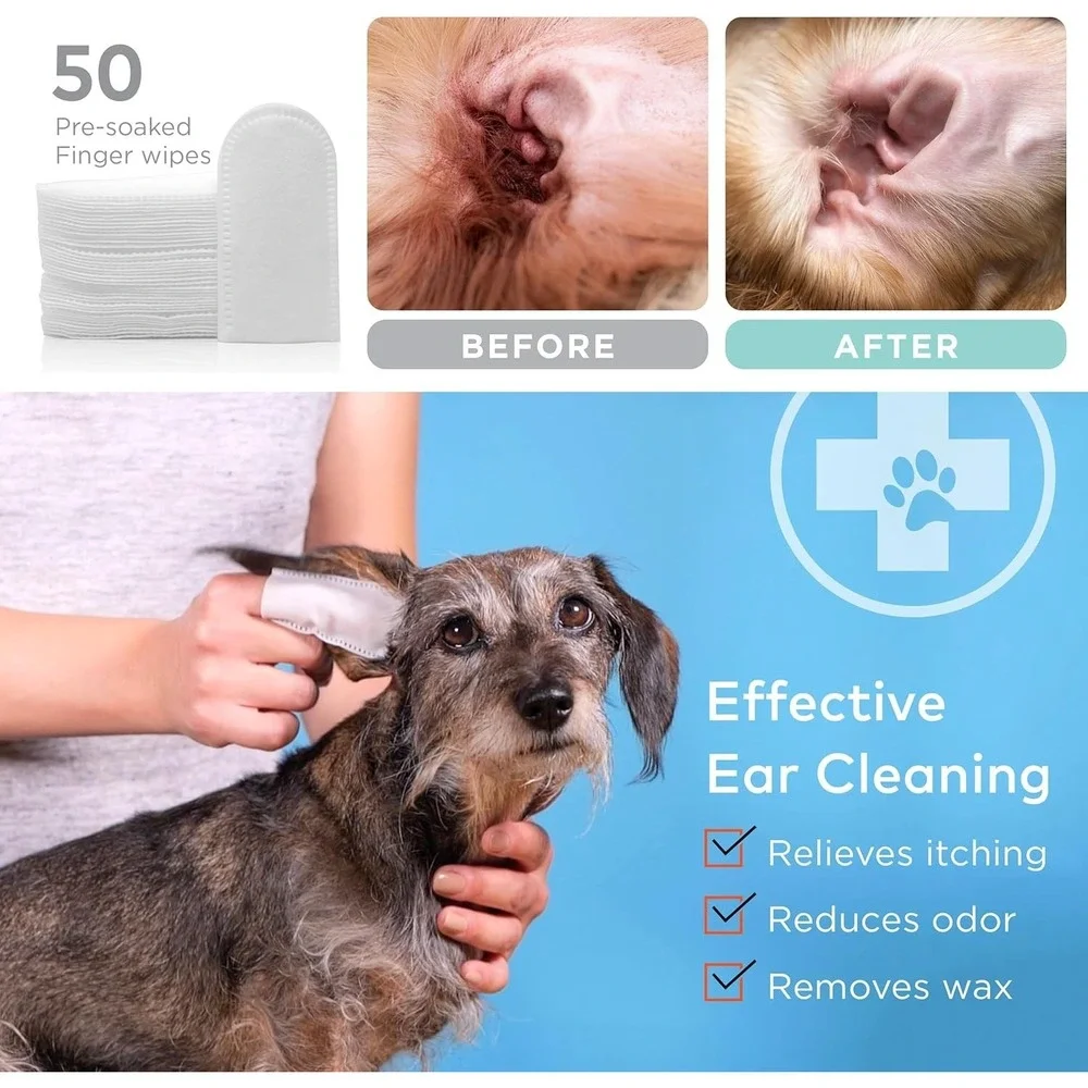 ARCA Pet Ear Care Finger Wipes for All Dogs - 50 Count Box